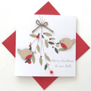 ROBINS ON MISTLETOE CHRISTMAS CARD